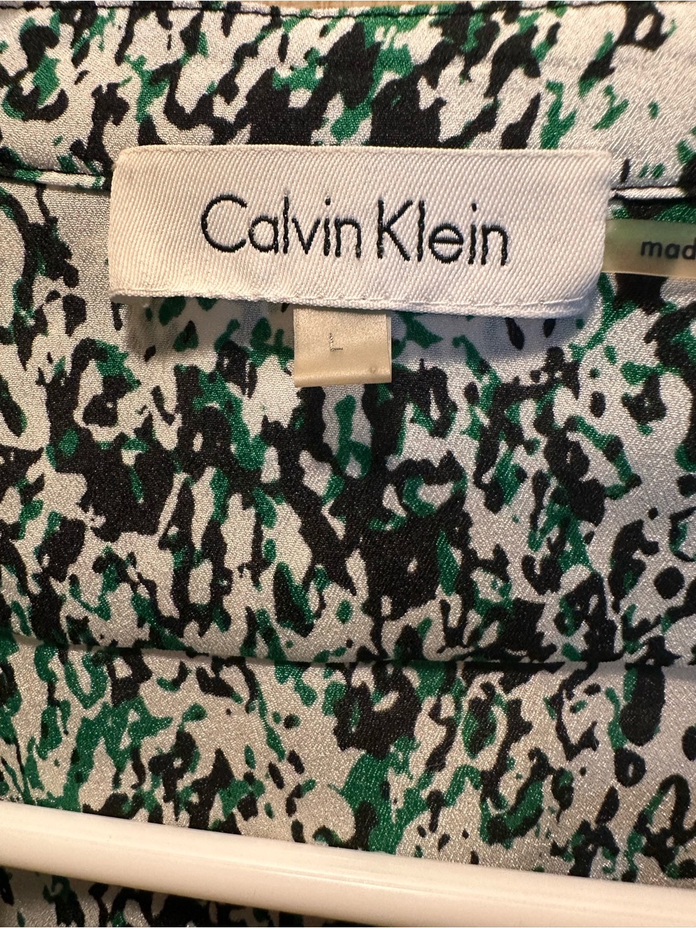 Calvin Klein Green Black White Animal-Print Blouse